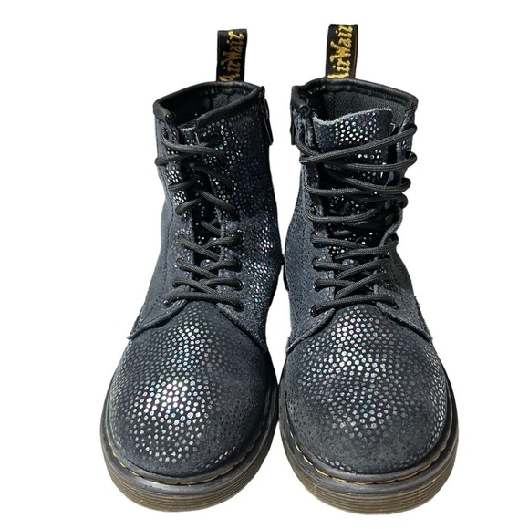 Dr. Martens Pascal Lace Up Boots Black Suede Outer Iridescent Foil Kids Girls 3Y - Picture 2 of 8